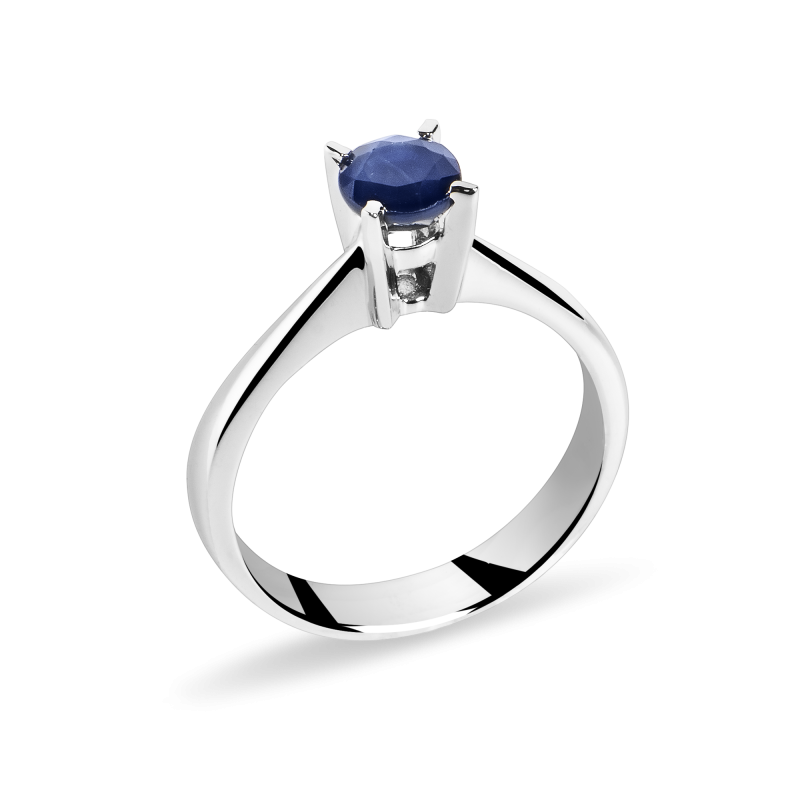 Inel de logodna din Aur Alb de 18k cu Safir Natural Albastru de 0.66 ct
