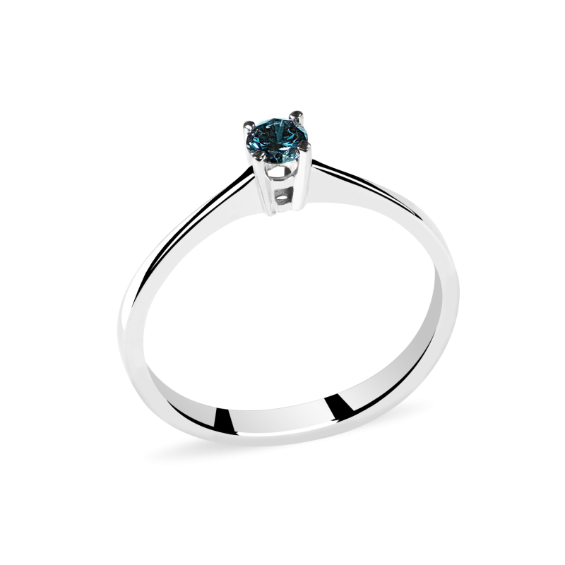 Inel de logodna din Aur Alb de 18k cu Diamant Natural Albastru de 0.17 ct