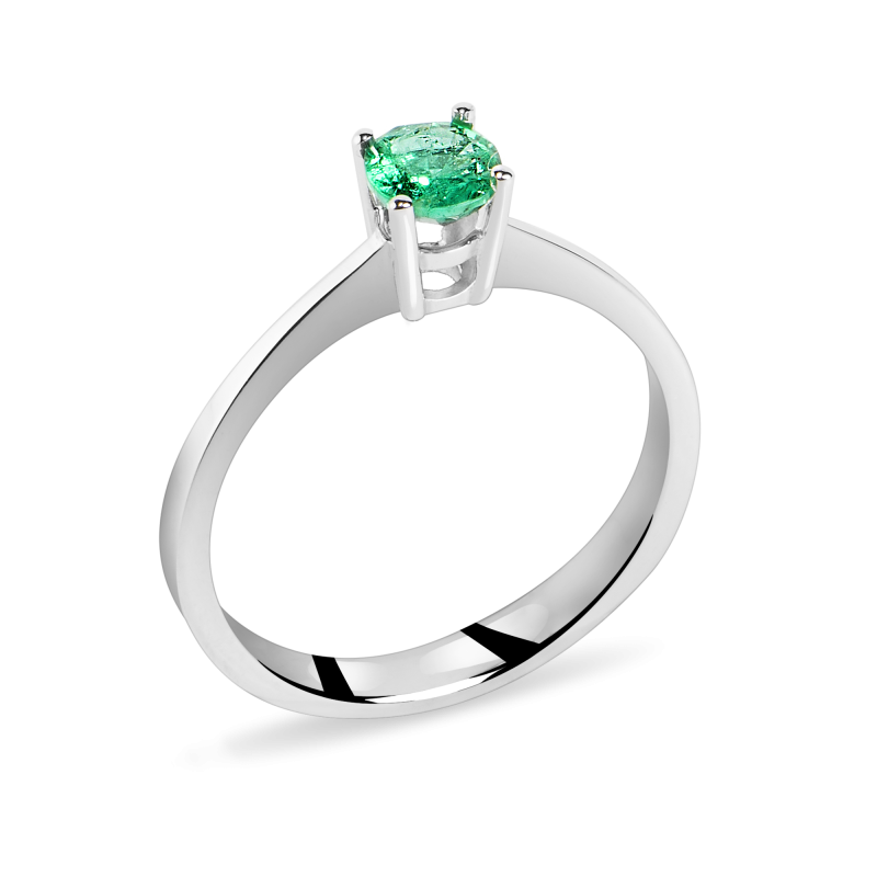 Inel de logodna din Aur Alb de 18k cu Smarald Natural de 0.29 ct