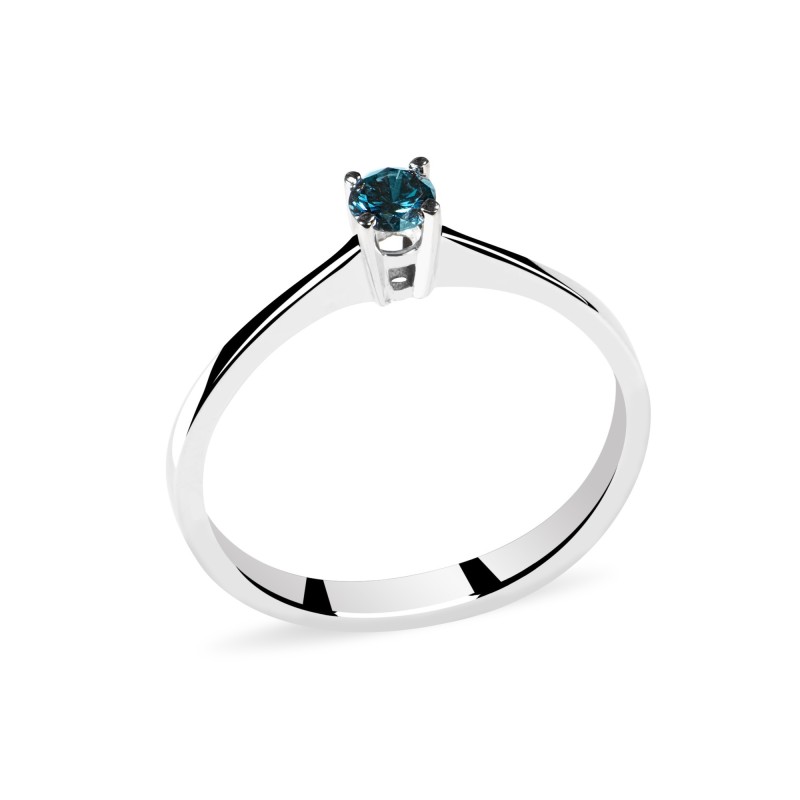 Inel de logodna din Aur Alb de 18k cu Diamant Natural Albastru de 0.30 ct