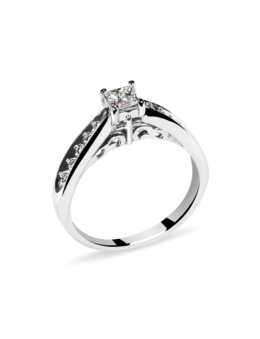 Inel de logodna din Aur Alb de 14k cu Diamante Incolore Naturale de 0.50 ct