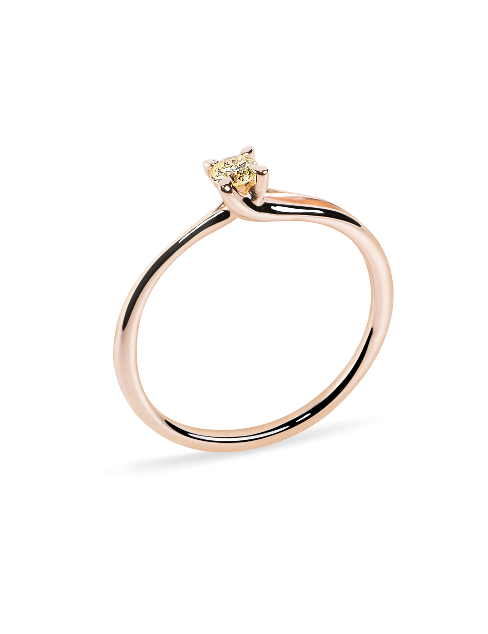 Inel de logodna din Aur Rose de 18k cu Diamant Natural Galben 0.15 ct