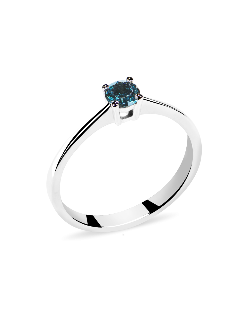 Inel de logodna din Aur Alb de 18k cu Diamant Natural Albastru de 0.28 ct