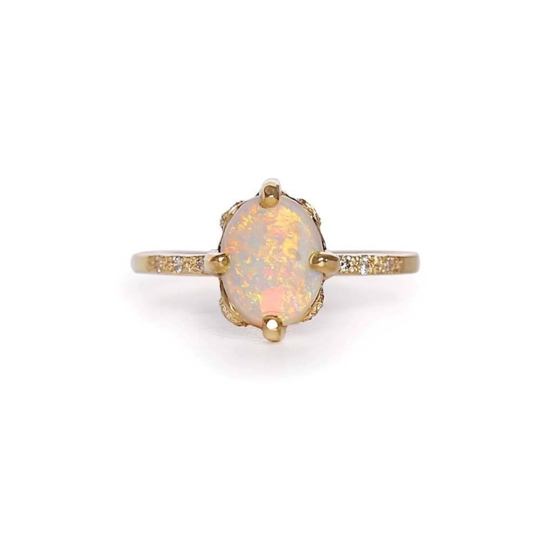 Inel din Aur Galben de 18k cu Opal si Diamante Naturale