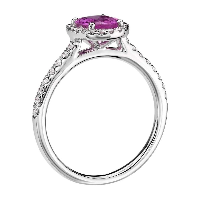 Inel de Logodna din Aur Alb de 18k cu Safir Roz Natural si Diamante Naturale