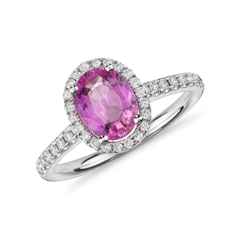 Inel de Logodna din Aur Alb de 18k cu Safir Roz Natural si Diamante Naturale