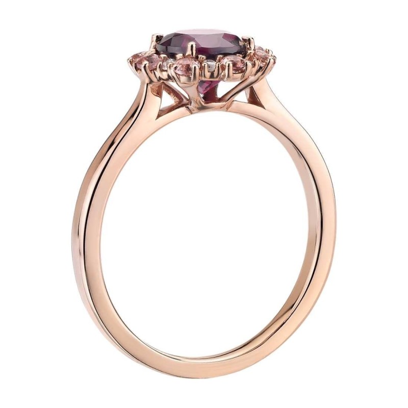 Inel de logodna din Aur Rose de 18k cu Granat, Diamante Naturale si Turmaline naturale