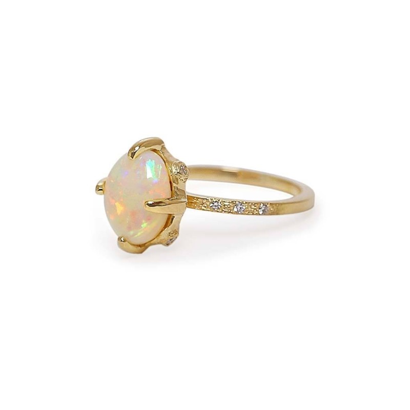 Inel din Aur Galben de 18k cu Opal si Diamante Naturale