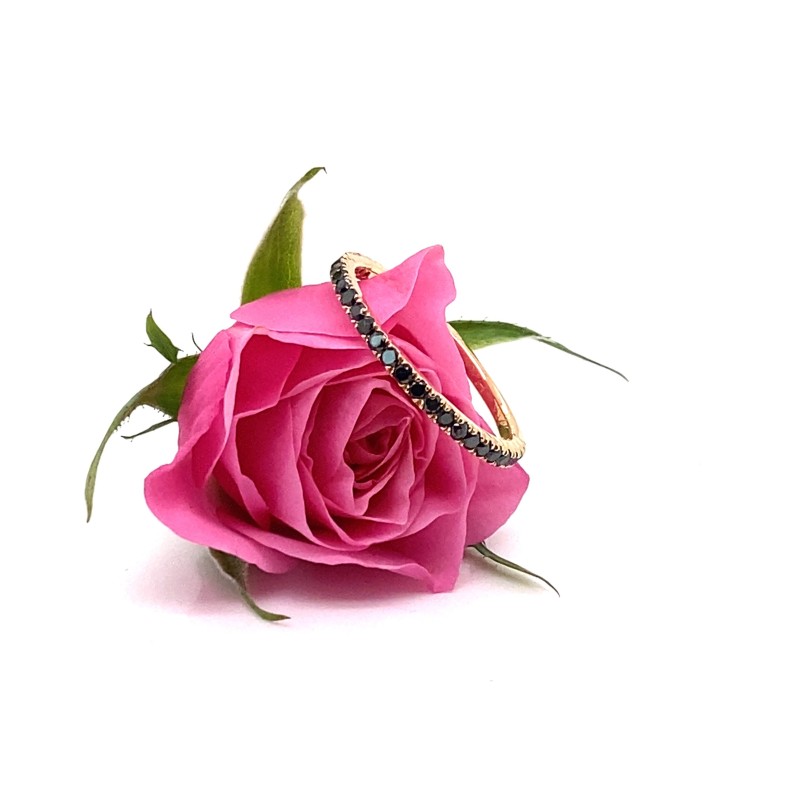Inel de logodna Eternity din Aur Alb de 18k cu Diamante Naturale Negre de 0.45 ct