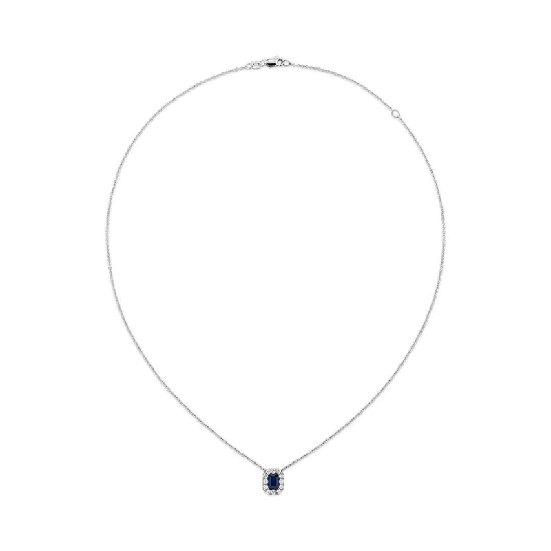 Colier din Aur Alb de 18k cu Safir Albastru Natural si Diamante