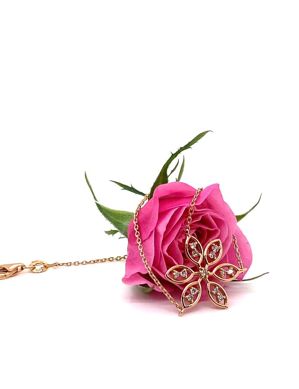 Bratara Diamond Flower din Aur Rose de 18k cu Diamante Naturale Champagne de 0.15 ct