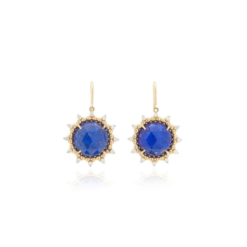 Cercei din Aur Galben de 18k cu Lapis si Diamante Naturale
