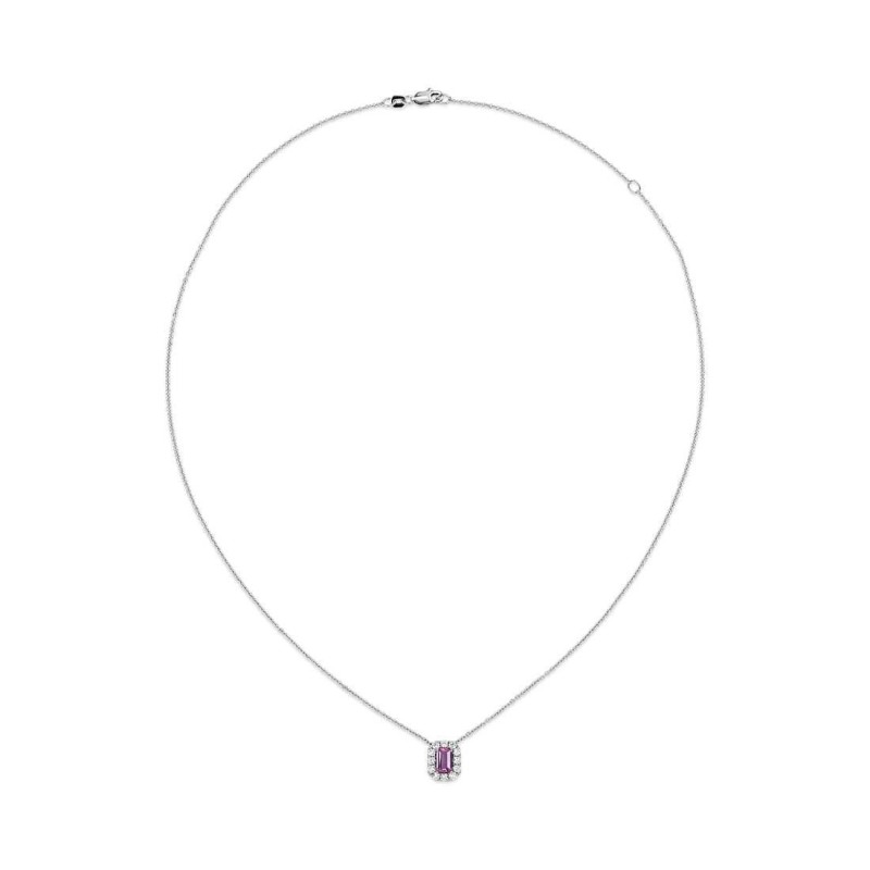 Colier din Aur Alb de 18k cu Safir Roz Natural si Diamante