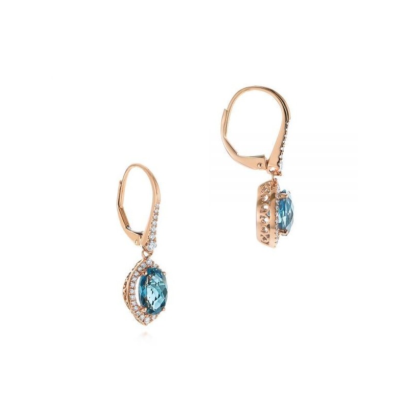 Cercei din Aur Rose de 18k cu London Blue Topaz si Diamante Naturale