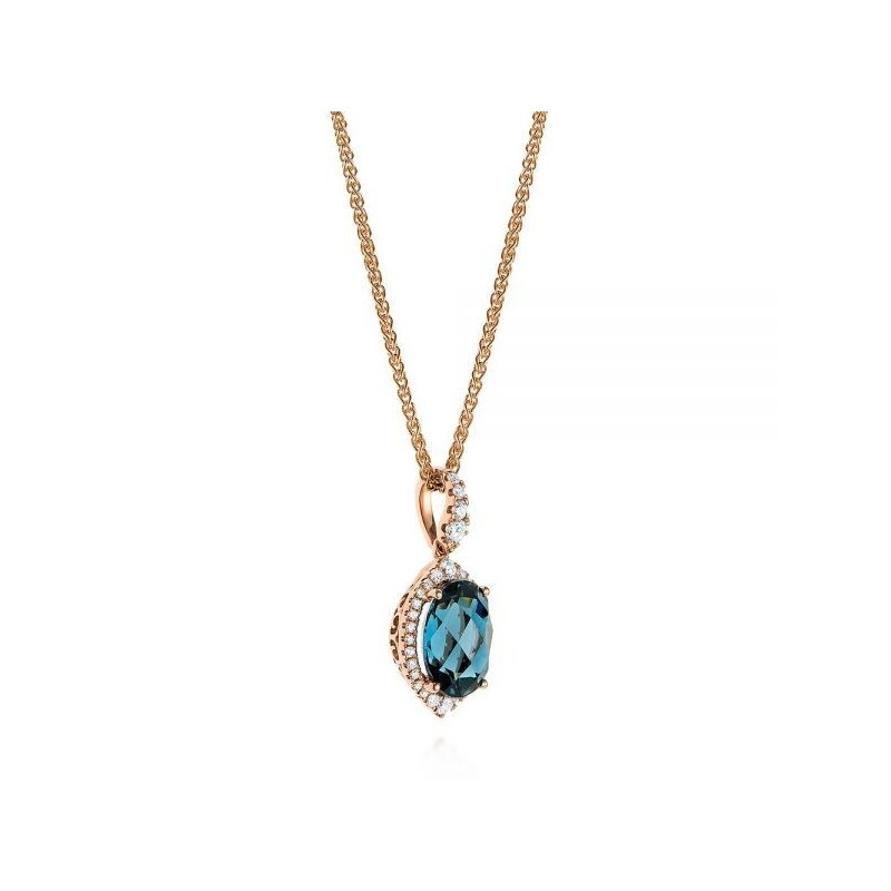 Colier din Aur Rose de 18k cu London Blue Topaz si Diamante Naturale