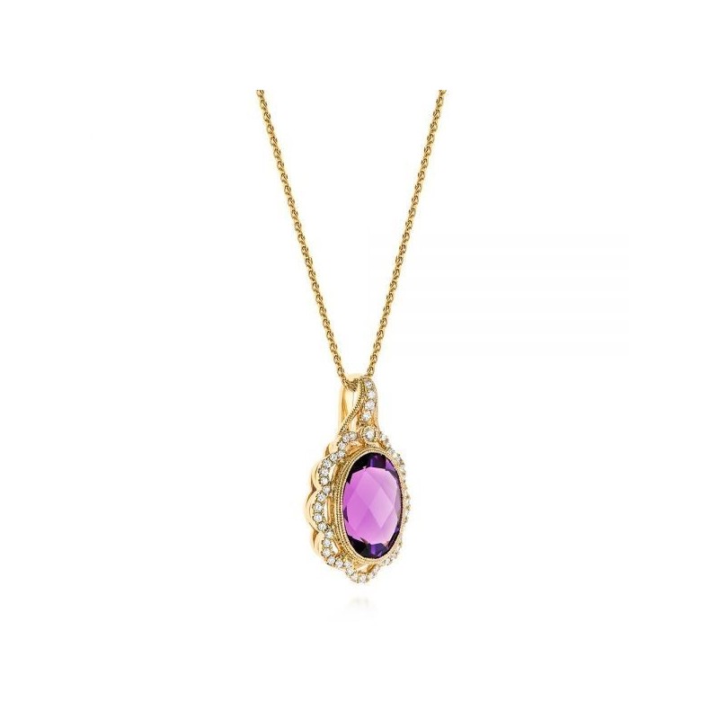 Colier din Aur Rose de 18k cu Ametist si Diamante Naturale