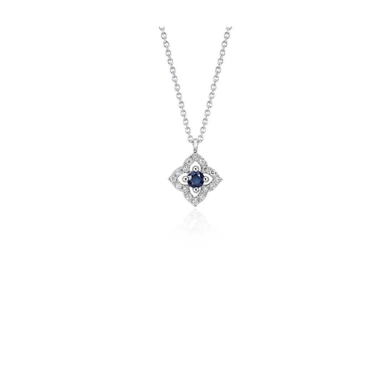 Colier din Aur Alb de 18k cu Safir Albastru si Diamante Naturale