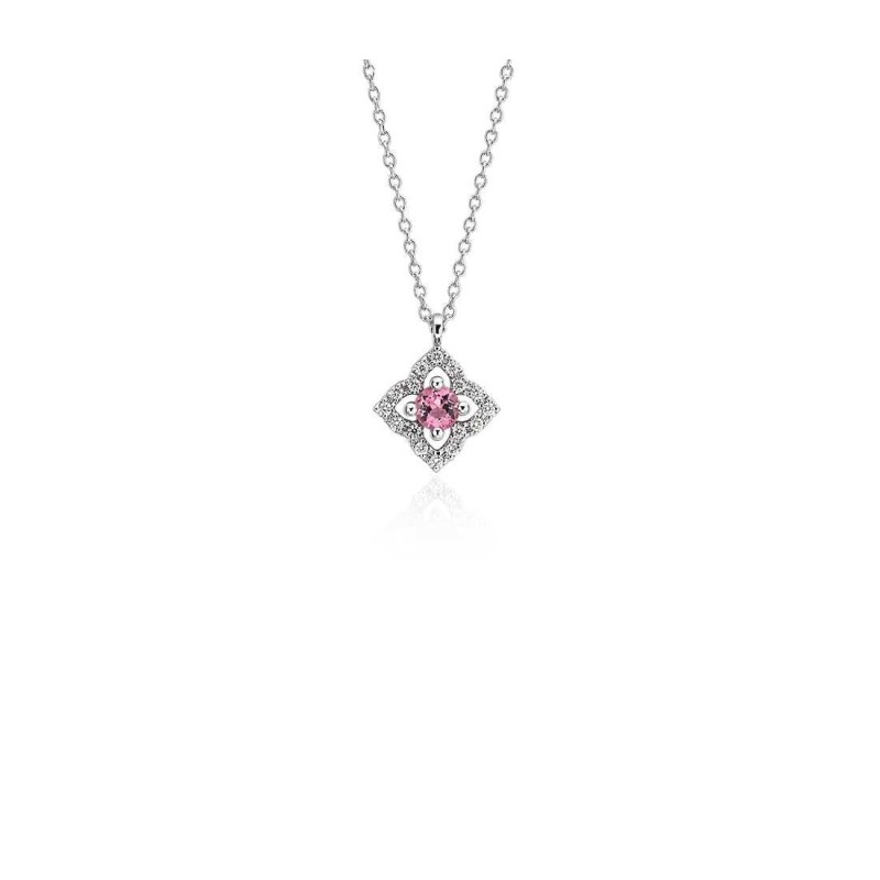 Colier din Aur Alb de 18k cu Safir Roz si Diamante Naturale