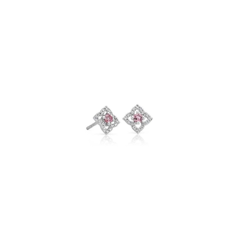 Cercei din Aur Alb de 18k cu Safire Roz si Diamante Naturale