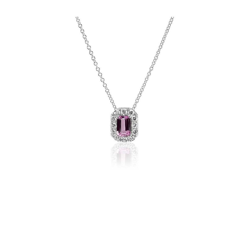 Colier din Aur Alb de 18k cu Safir Roz Natural si Diamante