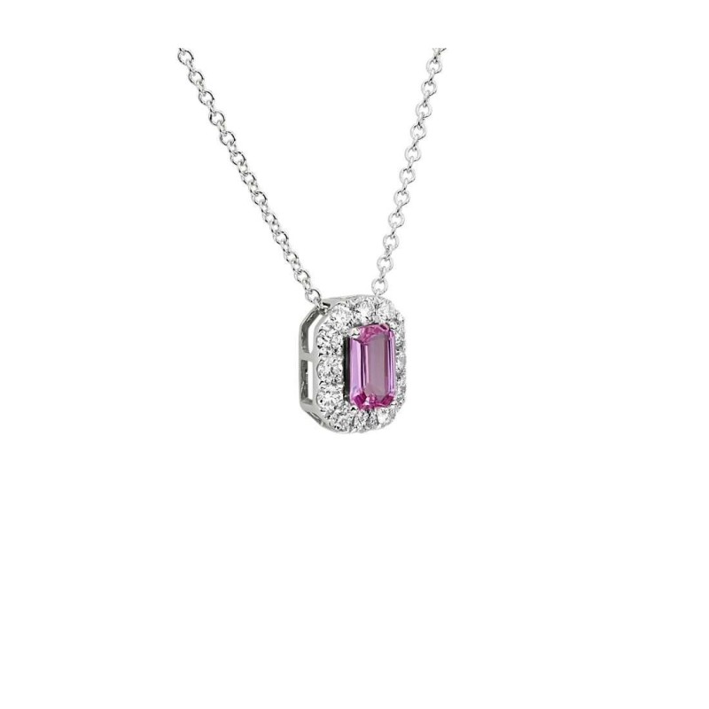 Colier din Aur Alb de 18k cu Safir Roz Natural si Diamante