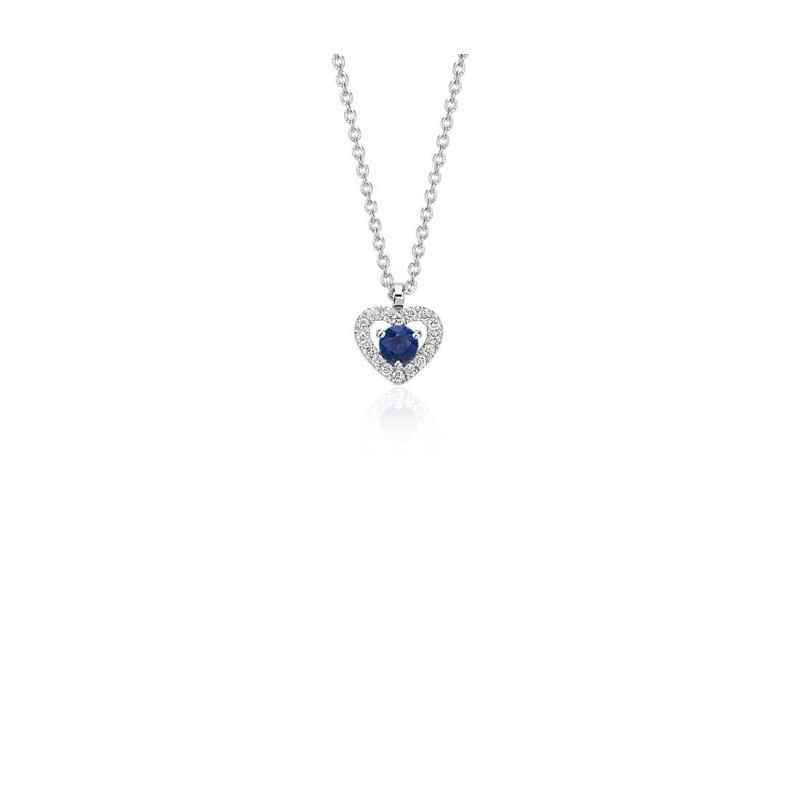Colier din Aur Alb de 18k cu Safir Albastru si Diamante Naturale