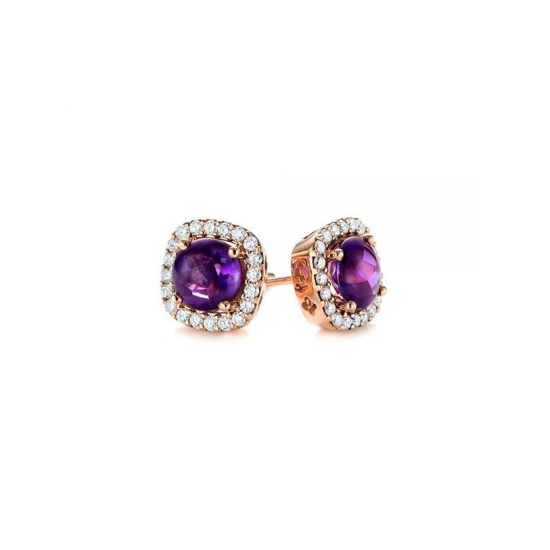 Cercei din Aur Rose de 18k cu Ametiste si Diamante Naturale