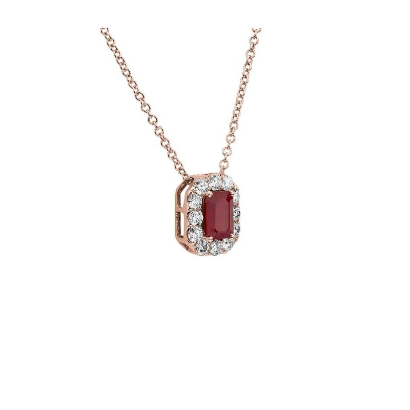 Colier din Aur Rose de 18k cu Rubin si Diamante Naturale