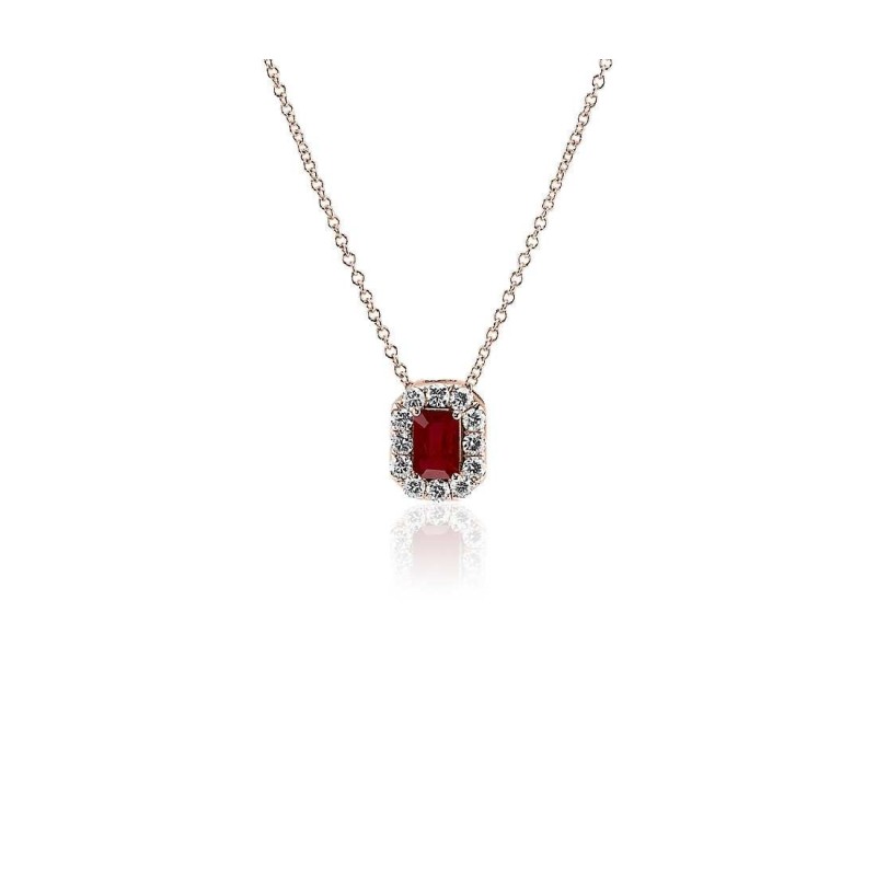 Colier din Aur Rose de 18k cu Rubin si Diamante Naturale