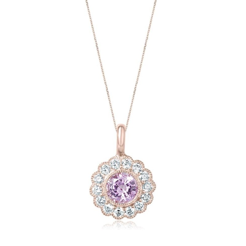 Colier din Aur Rose de 18k cu Safir Roz si Diamante Naturale