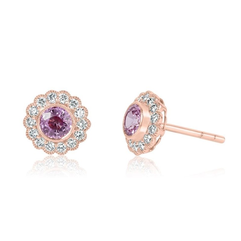 Cercei din Aur Rose de 18k cu Safire Roz si Diamante Naturale