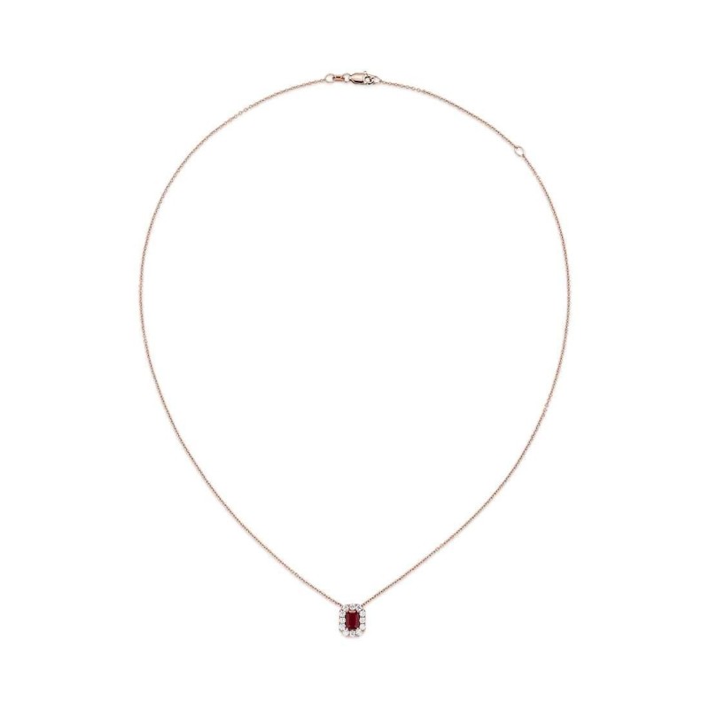 Colier din Aur Rose de 18k cu Rubin si Diamante Naturale