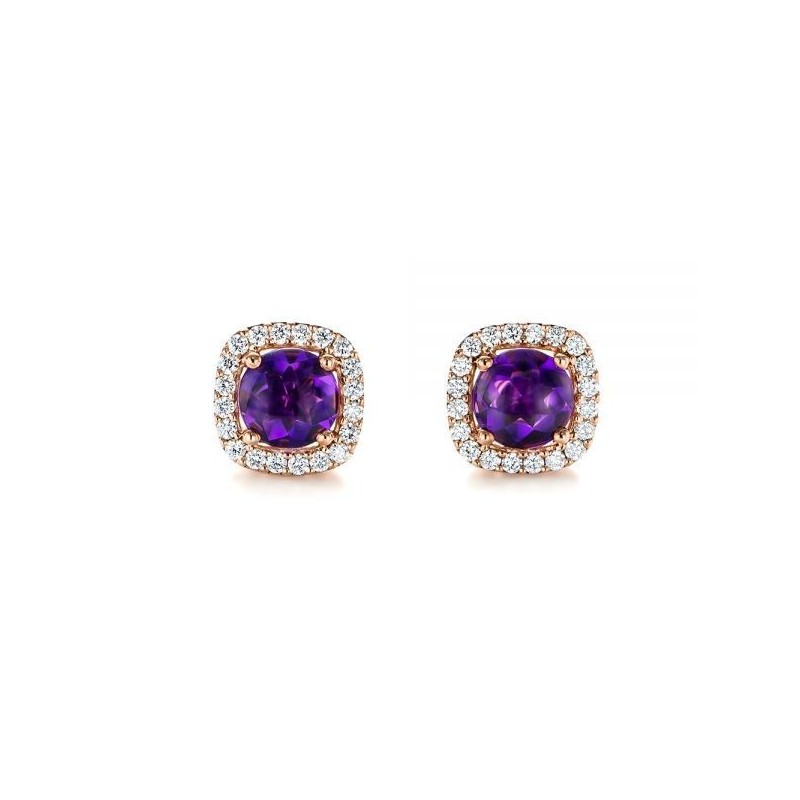 Cercei din Aur Rose de 18k cu Ametiste si Diamante Naturale