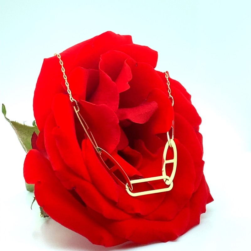 Lantisor cu model geometric din aur galben de 14k
