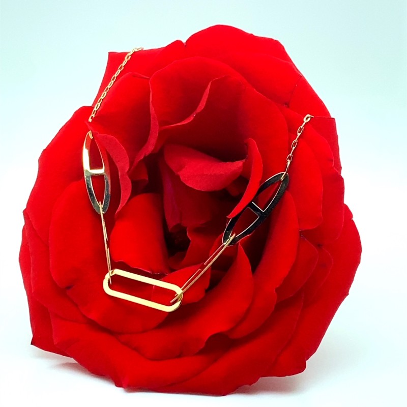 Lantisor cu model geometric din aur galben de 14k
