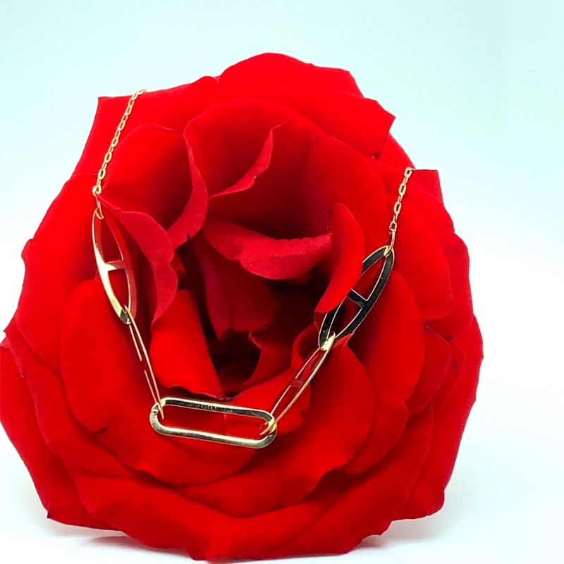 Lantisor cu model geometric din aur galben de 14k