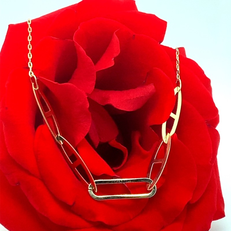 Lantisor cu model geometric din aur galben de 14k