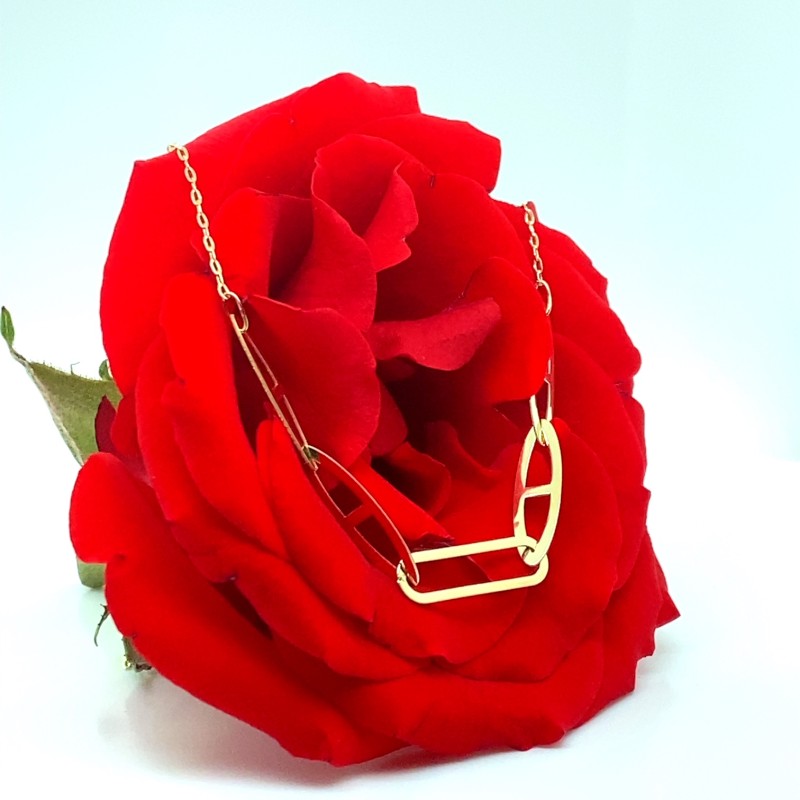 Lantisor cu model geometric din aur galben de 14k