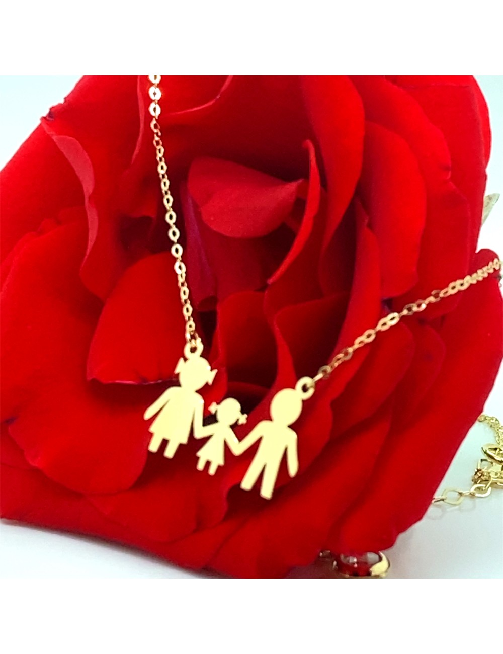 Lantisor cu familie cu 3 membri din aur galben de 14k