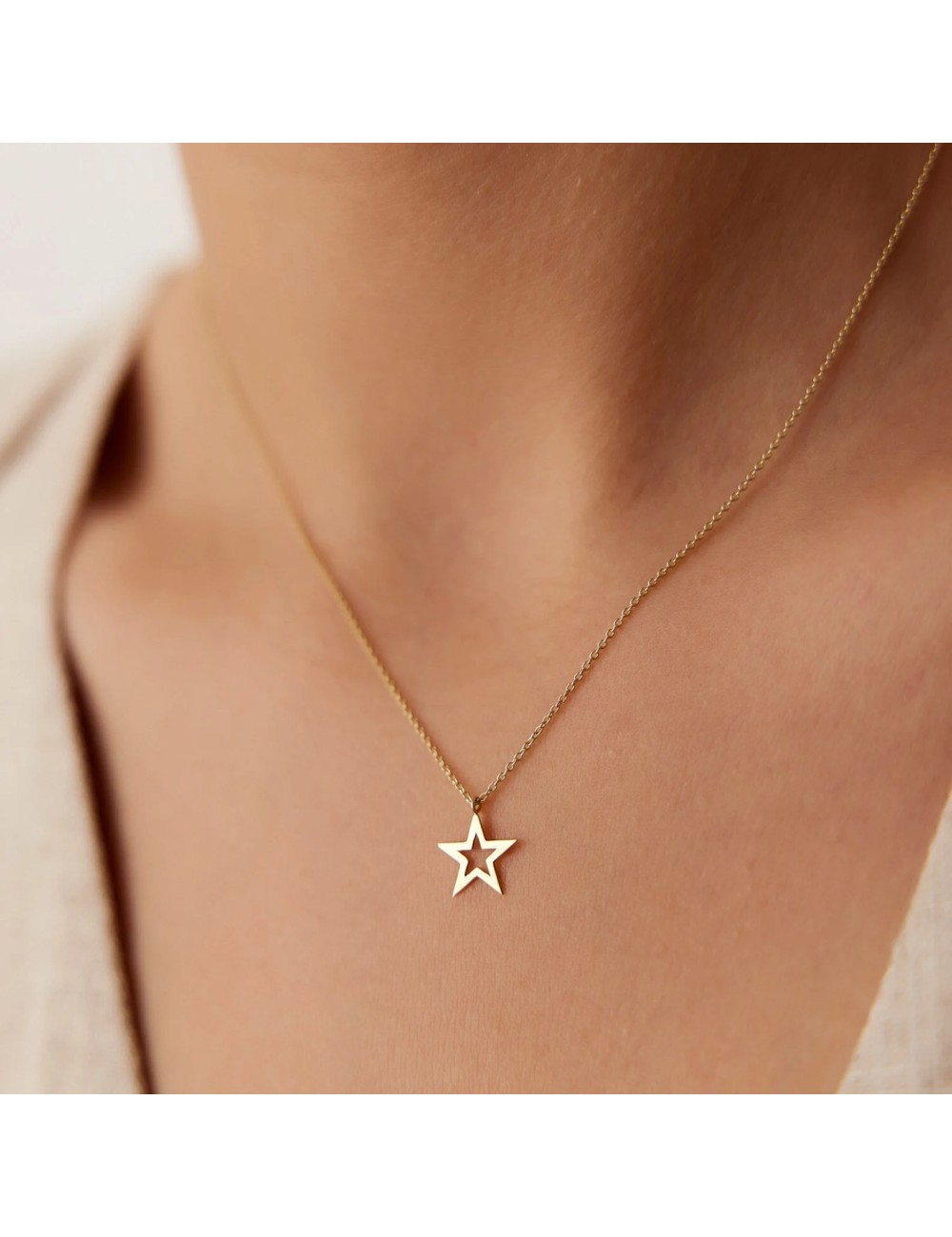 Colier minimalist din aur galben de 14k  Little Star
