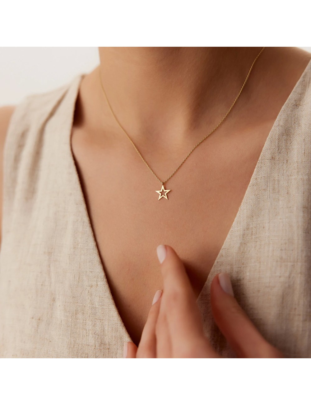 Colier minimalist din aur galben de 14k  Little Star